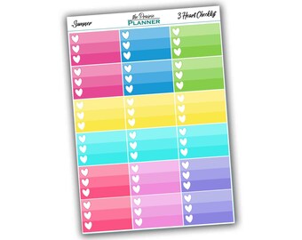 3 Heart Checklist - Summer Multi-Colour -  Planner Stickers