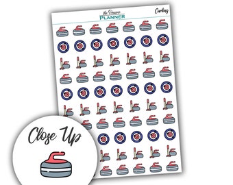 May include: A sheet of curling themed planner stickers. The stickers feature a variety of curling-related images, including curling stones, brooms, and targets. The stickers are printed on white paper and are perfect for adding a touch of fun to your planner.