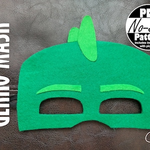 Gekko No-Sew Mask Pattern |  Costume, PJ Masks Party Favor, Gift for Kids, PJ Masks Birthday, Felt Masks, PJ Mask Party Supplies, svg file