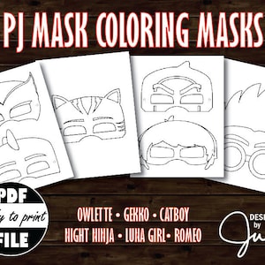 PJ Mask Coloring Masks | PJ Mask Party Activity, Color Your Own Masks, PJ Mask Birthday, Costume, Dress Up, Printable Masks