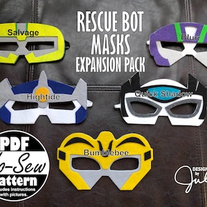 Rescue Bots No-Sew Mask Patterns (Expansion Pack) | Bumblebee, Rescue Bot Party Favor, Gift for Boys, Rescue Bot Birthday, Transformer Party
