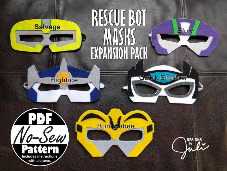 Rescue Bots No-sew Mask Patterns expansion Pack Bumblebee, Rescue Bot ...