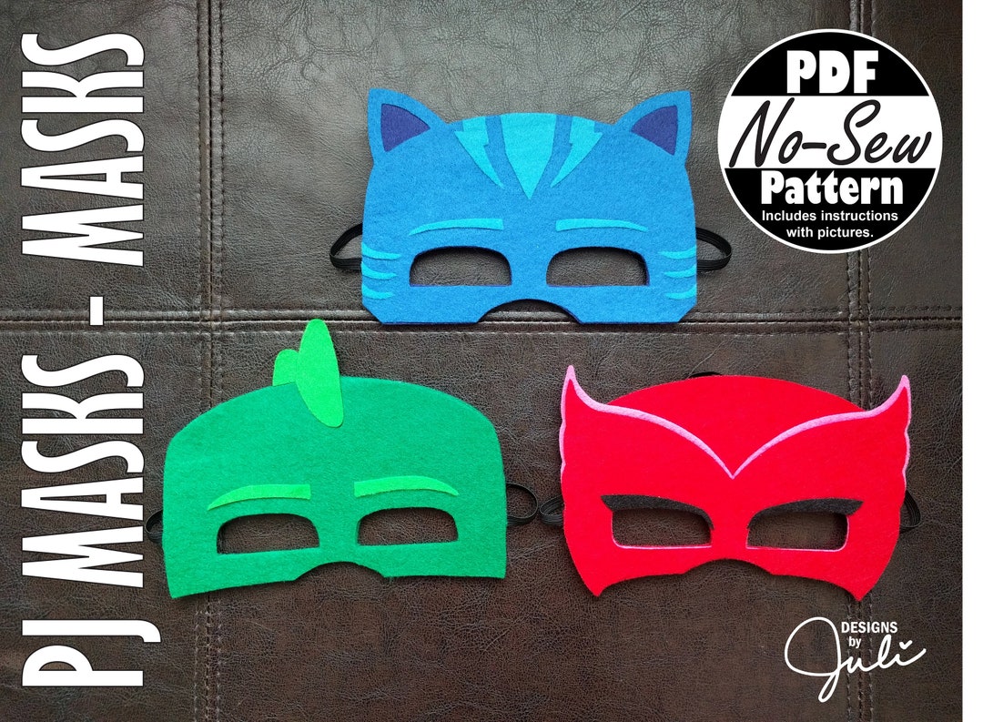 PJ Masks No-sew Mask Patterns Catboy Gekko Owlette - Etsy