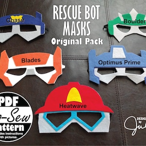 Rescue Bots No-Sew Mask Pattern (Original Pack) | Rescue Bots Party Favor, Gift for Boys, Rescue Bot Birthday, Transformer Birthday, Costume