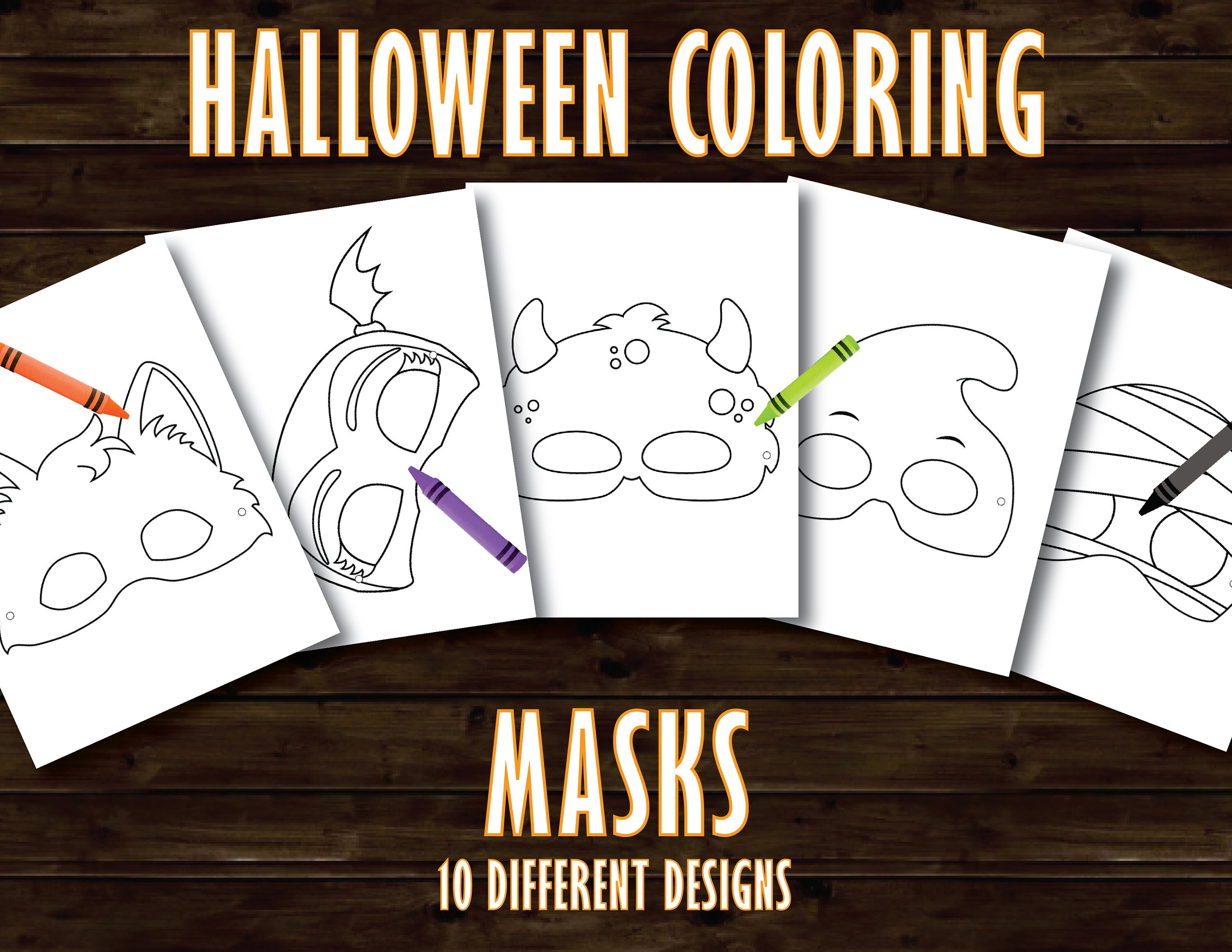 Halloween Coloring Masks | Frankenstein, Ghost, Pumpkin, Witch, Mummy, Cat, Bat Girl, Werewolf ...