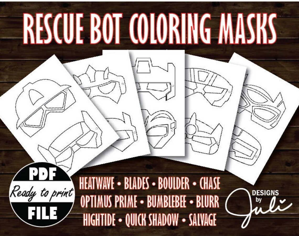 Rescue Bots Coloring Masks Rescue Bots Party Activity, Color Your Own ...