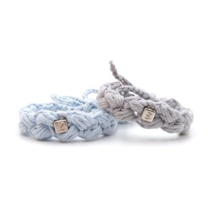 Organic Cotton Crochet Newborn ID Bracelet Set: Silver Bead Anklets
