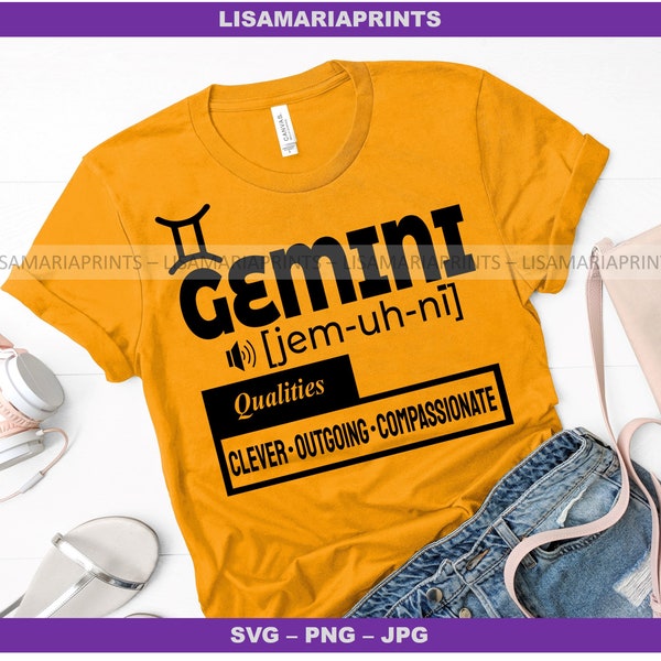 Gemini Qualities Birthday - Gemini Birthday Shirt Design - SVG - PNG - JPEG -Group Shirts - Instant Digital Download