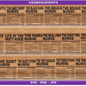 Funny Nurse Nutrition Facts Bundle (17) - SVG - PNG - JPG -Group Shirts - Instant Digital Download - Nurse Week - Nurse Appreciation