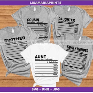 Family Nutrition Facts Templates Cousin Nutrition Facts - SVG Jpeg PNG - Instant Download - No Physical Product Will Be Sent