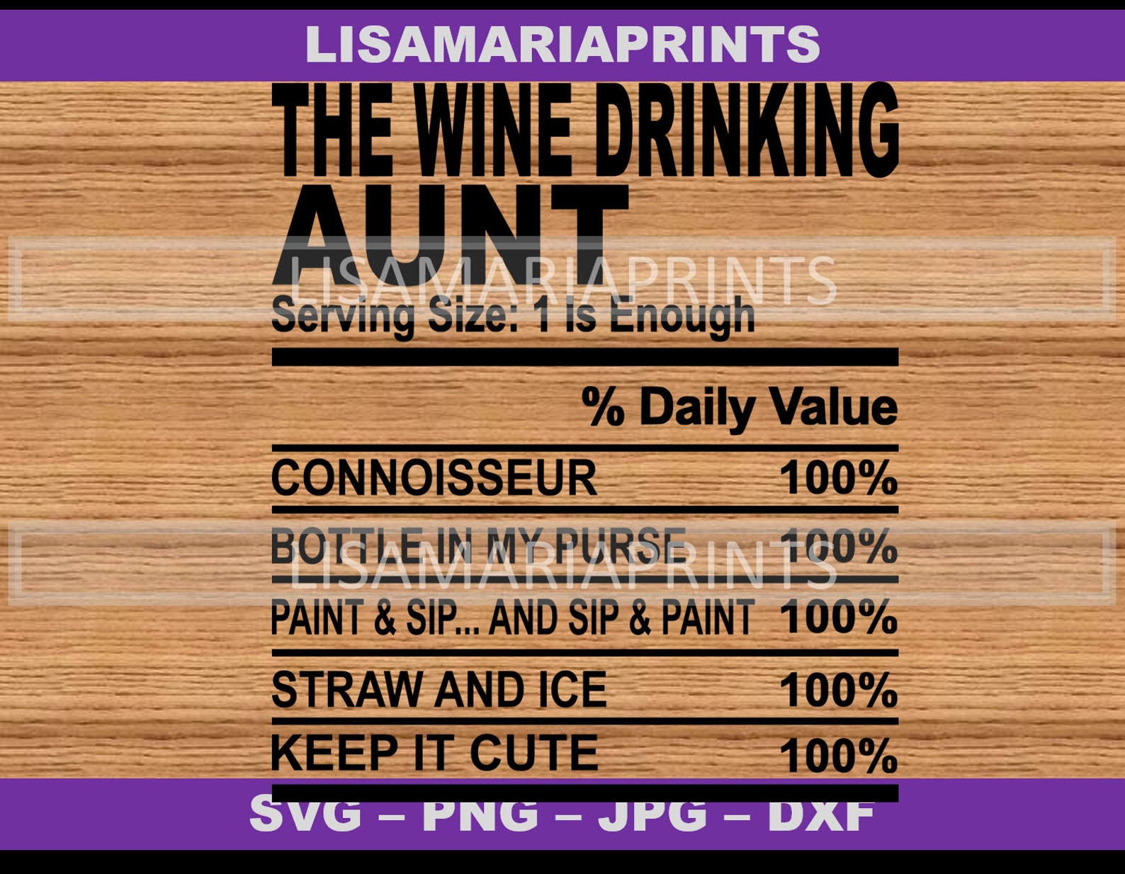 The Wine Drinking Aunt Cousin Nutrition Facts SVG JPG PNG Etsy