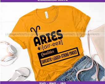 Aries Qualities Birthday - Aries Birthday Shirt Design - SVG - PNG - JPeg - Download istantaneo - Nessun prodotto fisico verrà inviato