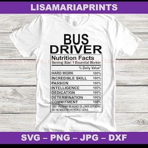 Bus Driver Essential Worker Nutrition Facts  SVG JPG Png Dxf - Instant Digital Download - No Physical Product Will Be Sent