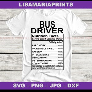 Bus Driver Essential Worker Nutrition Facts  SVG JPG Png Dxf - Instant Digital Download - No Physical Product Will Be Sent