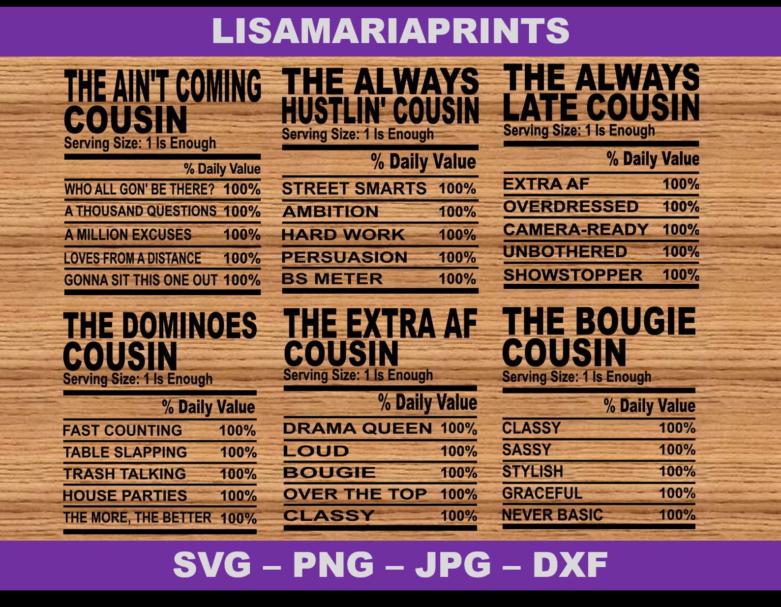 Cousin Nutrition Facts Bundle 24 total SVG Jpg PNG Etsy