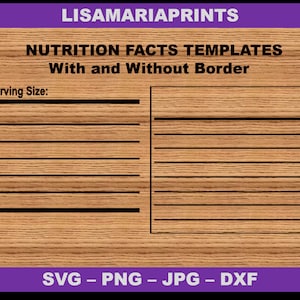 Nutrition Facts Template  SVG Jpg PNG - Instant Download - No Physical Product Will Be Sent