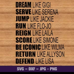 Black Female Athletes Venus Serena Laila Simone Allyson Wilma SVG  - DIGITAL DOWNLOAD - No Physical Product Will Be Sent