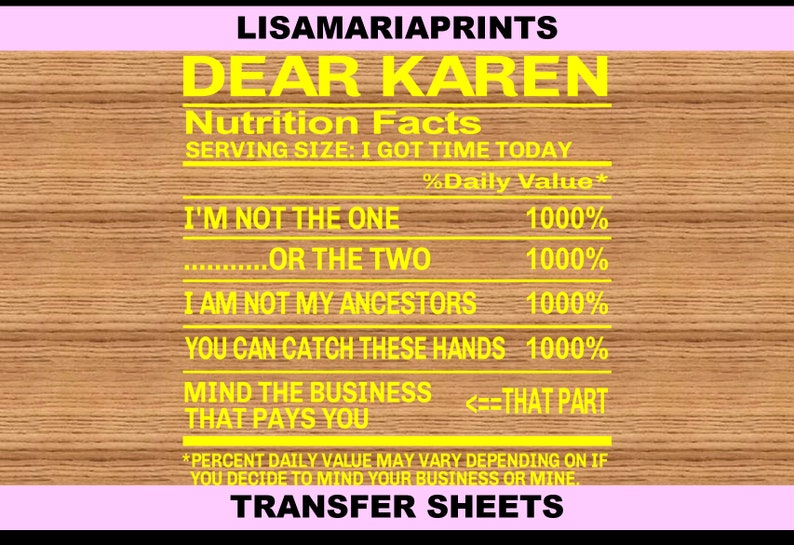 Screen Print Iron on TRANSFER SHEETS Dear Karen Nutrition Etsy
