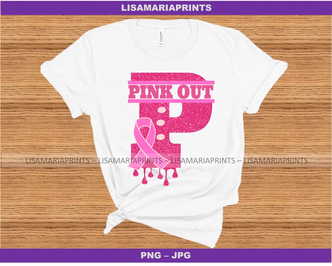 PNG and JPG ONLY P Monogram Pink Ribbon Glitter Breast Cancer - Instant