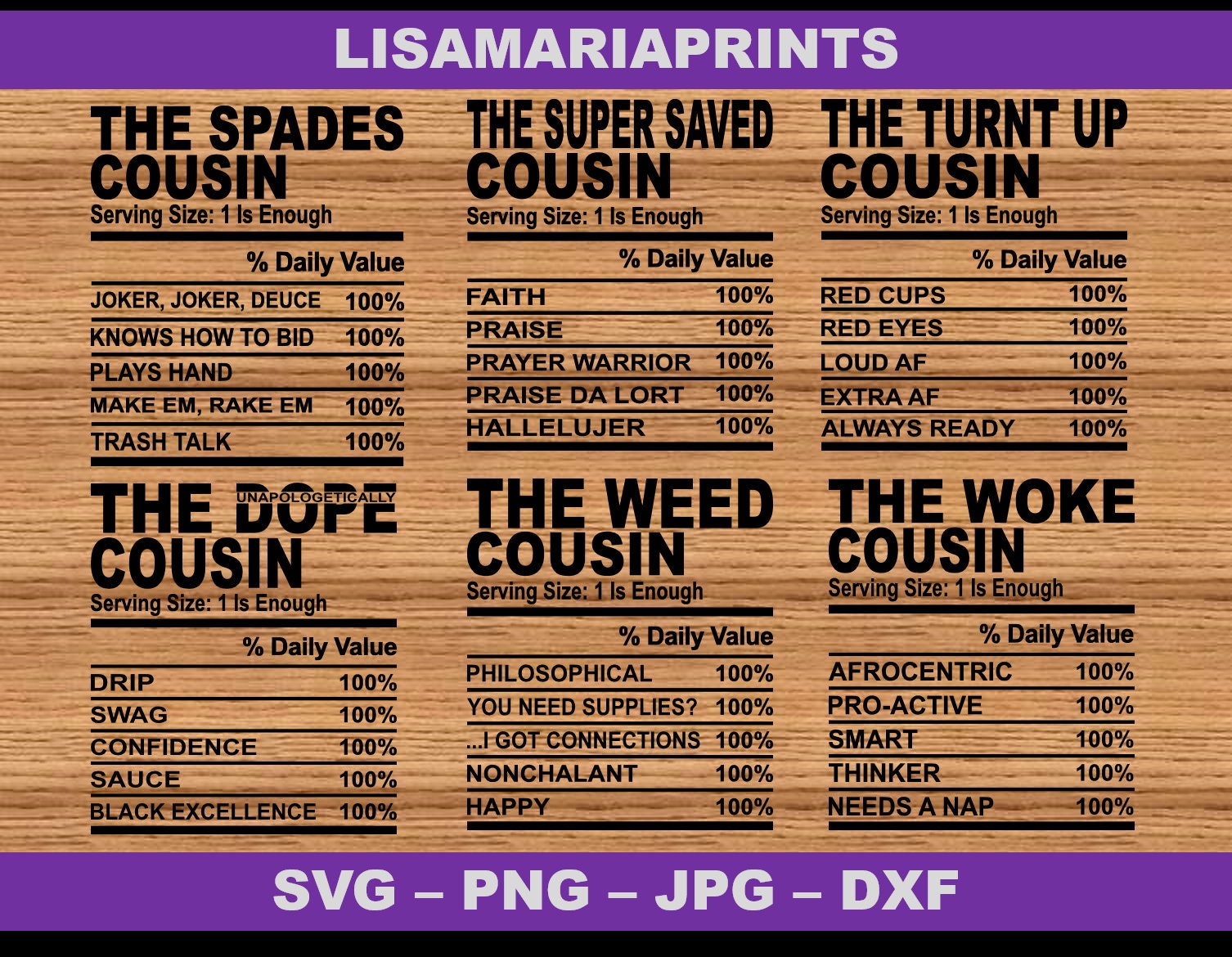 Cousin Nutrition Facts Bundle 24 total SVG Jpg PNG Etsy