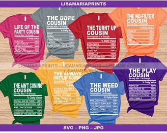 Cousin Nutrition Facts Bundle (24 total)  SVG Jpg PNG - UPDATED 10.29.20 - Instant Download - No Physical Product Will Be Sent