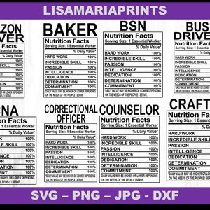 Essential Workers Nutrition Facts Bundle (57 total)  SVG JPG PNG - Instant Digital Download - No Physical Product Will Be Sent