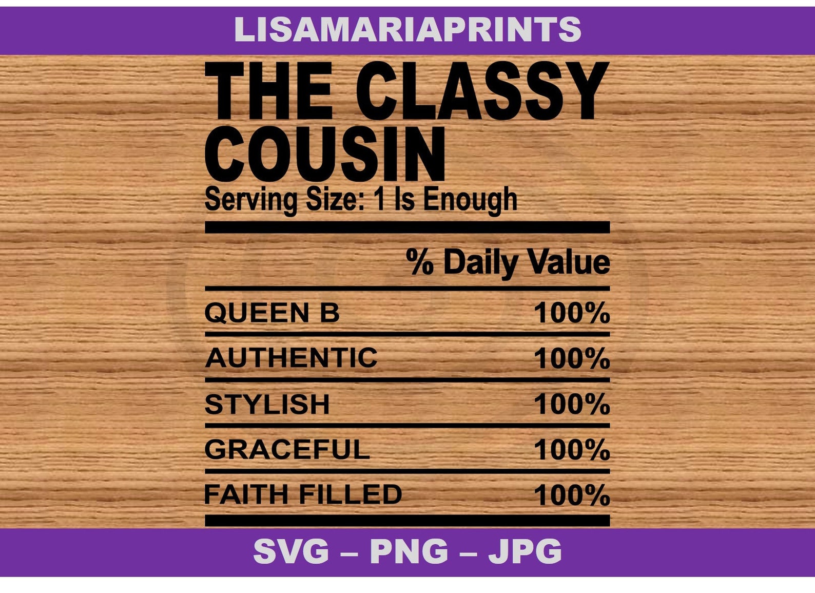 The Classy Cousin Nutrition Facts SVG JPG PNG Descarga Etsy México