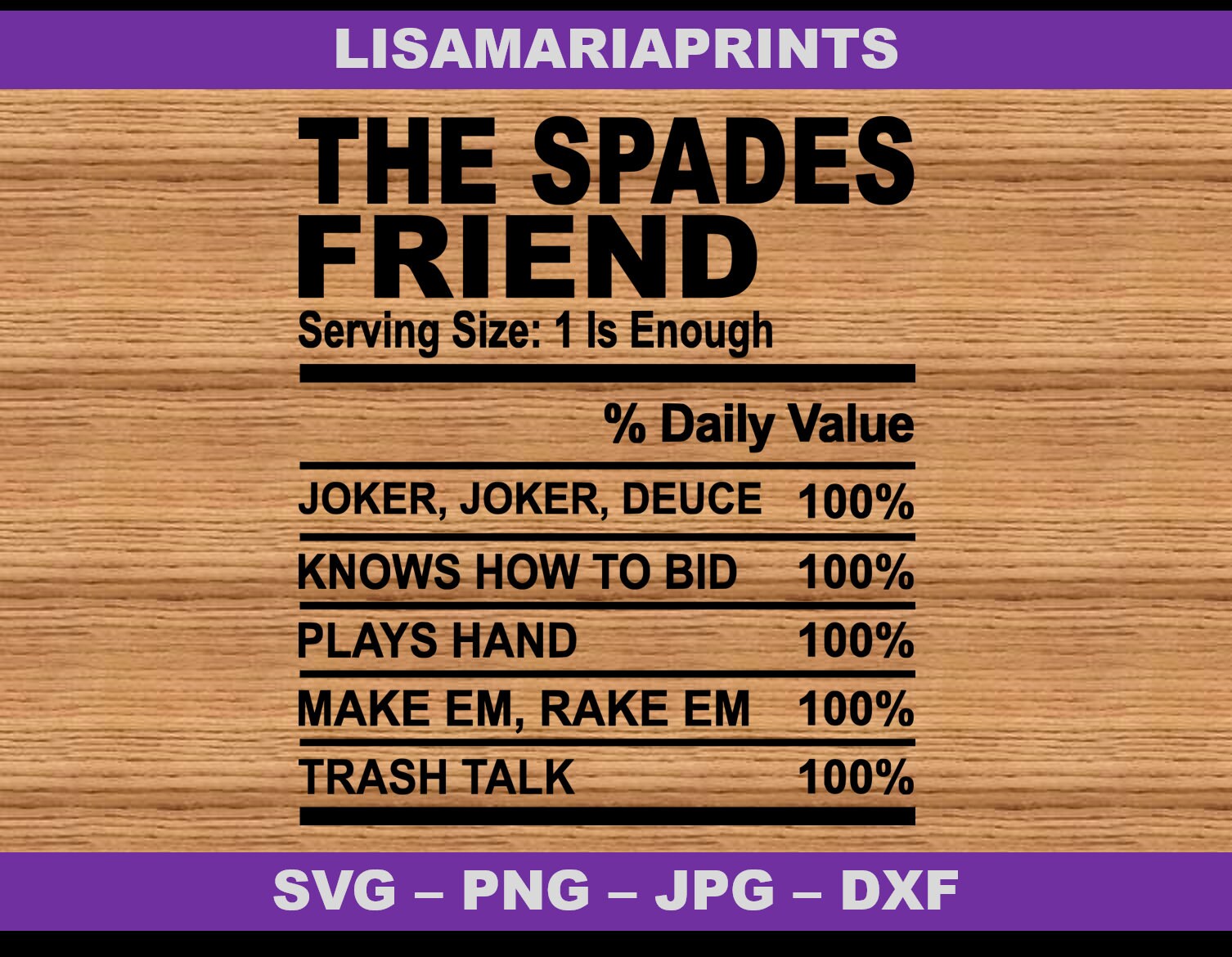 The Spades Friend Nutrition Facts SVG JPG PNG Instant Etsy