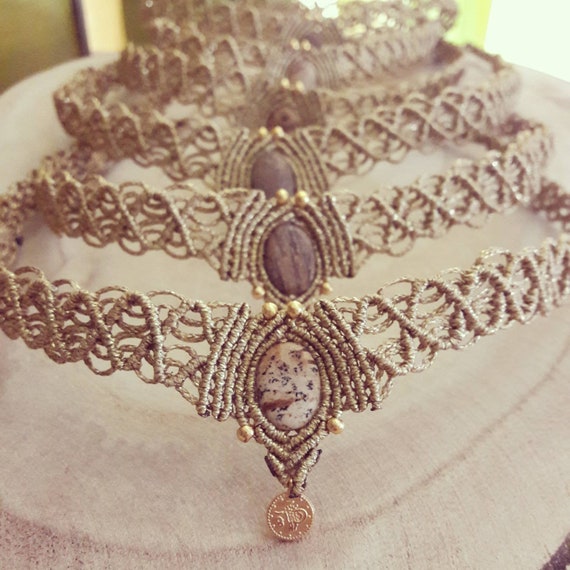 Macrame elven necklace tiara jasper ethnic chic stone boho Etsy