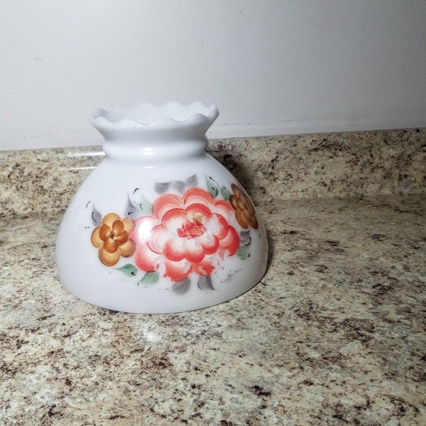 Vintage Hurricane Lamp Shade Floral Theme Orange Flowers For 8" Lamp Fitter