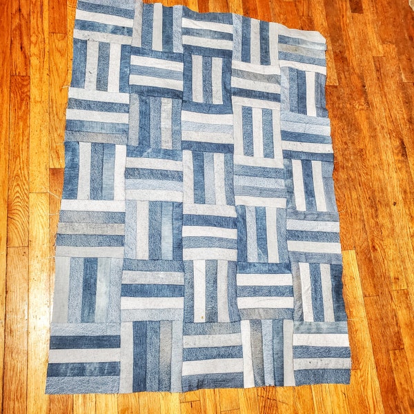 Upcycled Denim Quilt Top Only,  Lap Blanket 51" x 36"