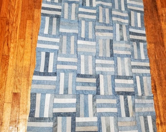 Upcycled Denim Quilt Top Only, Lap Blanket 59" x 44"