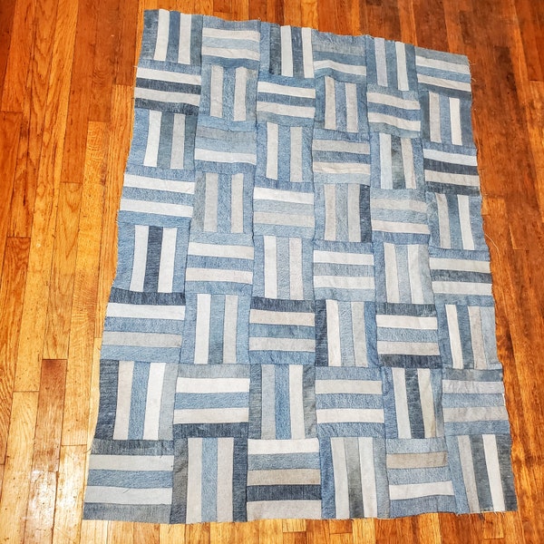 Upcycled Denim Quilt Top Only, Lap Blanket 59" x 44"