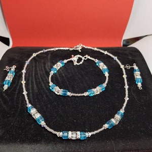 Swarovski crystal cube jewellery in aquamarine and clear