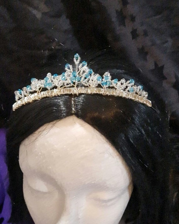 Wedding/communion Tiara Made With Aqua and Clear Swarowski  display picture 3