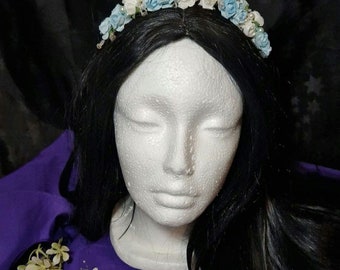 Baby blue and white paper rose headband/tiara