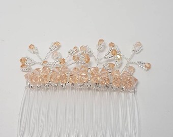 Bridal/Bridesmaids/prom/galaday/ haircomb made using swarovski crystal bicones in peach