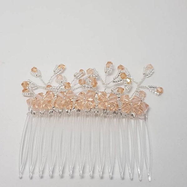 Bridal/Bridesmaids/prom/galaday/ haircomb made using swarovski crystal bicones in peach