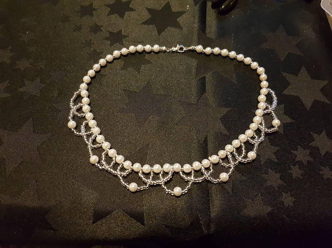 Set Gioielli Da Sposa Handcess Con Perle Bianche - Collana E Orecchini Sintetici Per Matrimonio, Taglia Unica