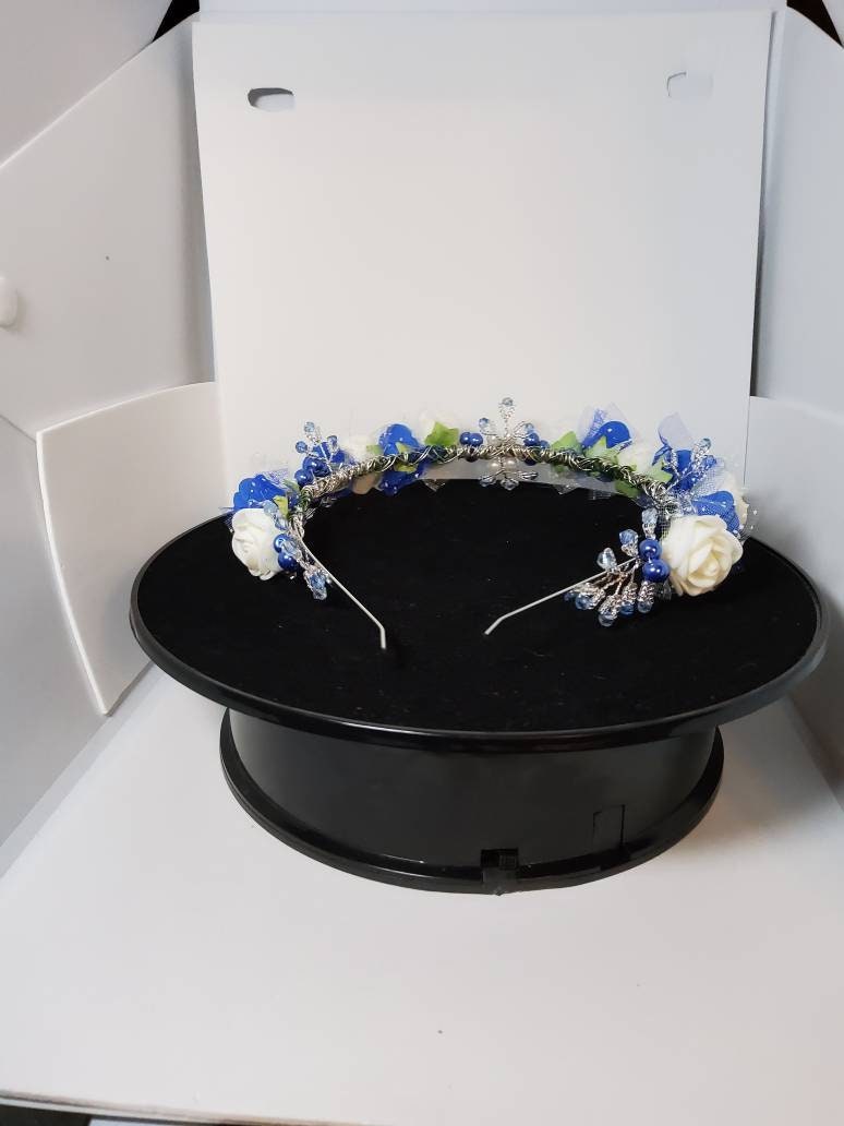 Boland Tiara Edelweiß – Blau-weiße Festtagstiara Mit Band & Blüte Für Oktoberfest & Mottopartys