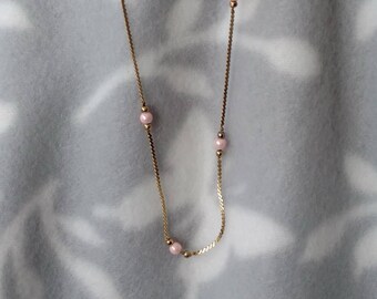 Delicate Gold Chain With Pink Beads