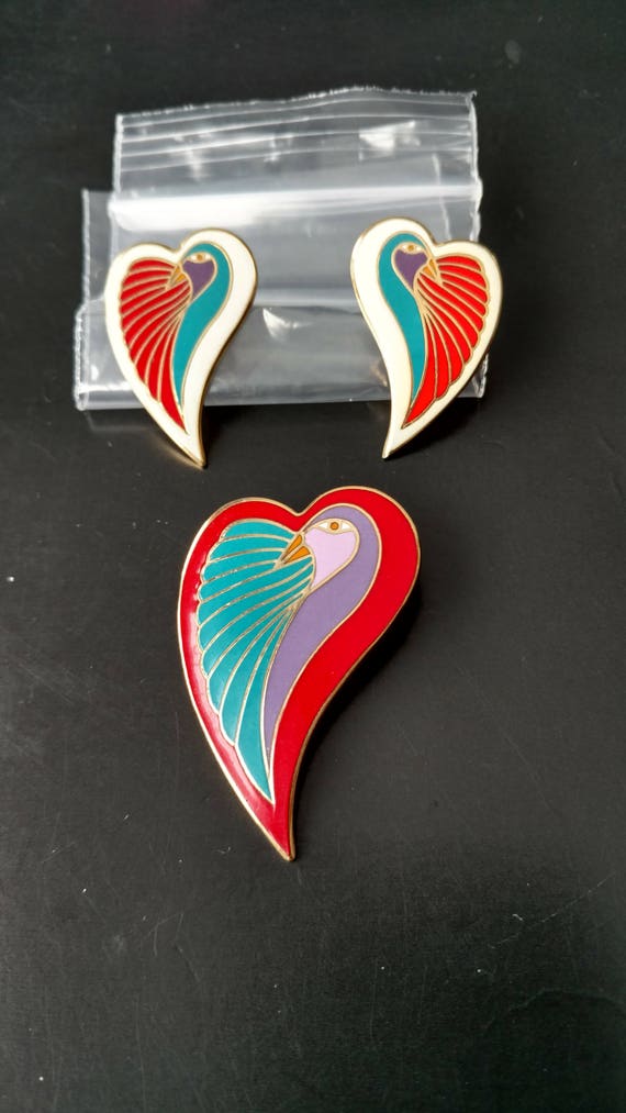 Laurel Burch White Dove Heart Cloisonné Earring St