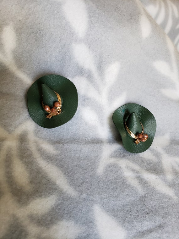 Unique Vintage Green Leather Cowboy Hat Clip-On Ea