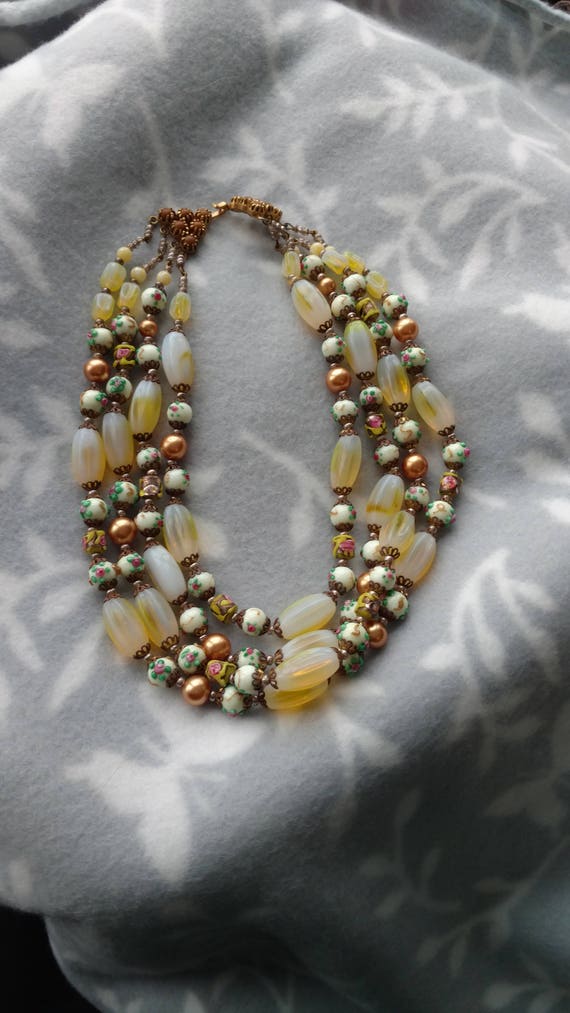 Chunky Yellow and Floral Beaded Choker