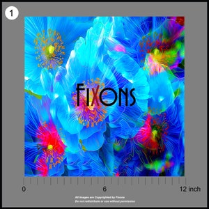 May include: A vibrant abstract floral design featuring blue, red, yellow, and green poppy flowers. The image is digitally painted and has a textured, brushstroke effect.