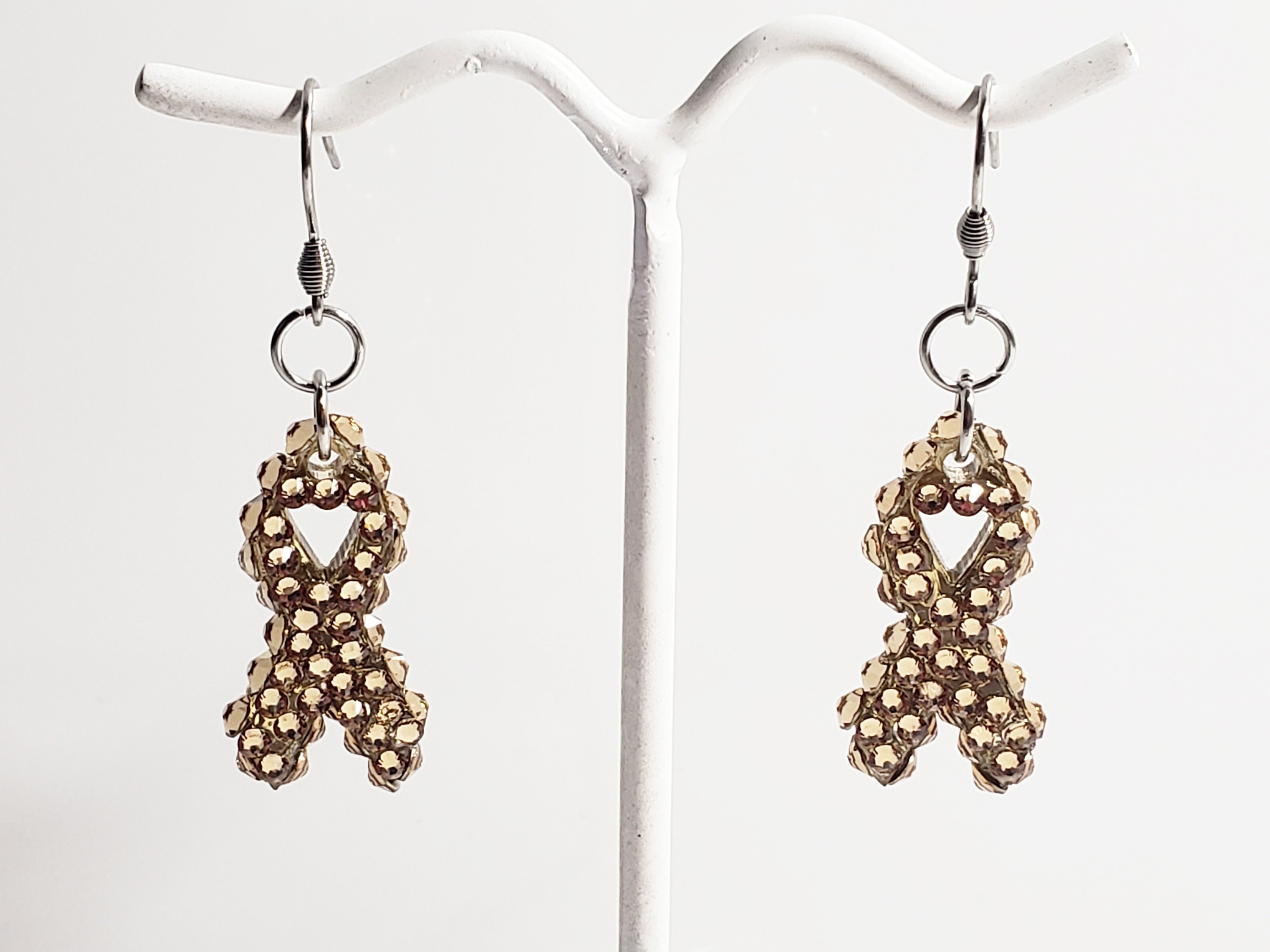 Cancer Survivor Earrings Survivor Jewelry Golden Breast Cancer Awareness Ribbon Earrings Sterling Silver Earrings