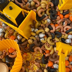 Construction Sensory Filler, Construction Sensory Mix, Trucks Sensory Mix, Montessori Play, Dyed Rice and Pasta, Sensory Tool Kit