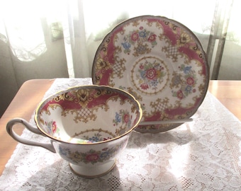 Vintage Shelley Sheraton Pedestal Cup and Saucer, Fine Bone China