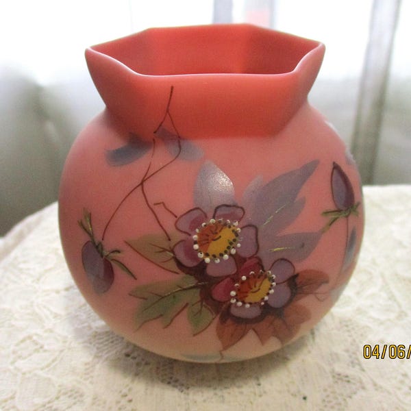 Cabinet Vase, Art Glass, Webb Art Glass, Burmese Glass, Home Decor, Victorian Glass Vase