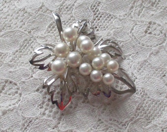 Sterling Brooch, Faux Pearls, Jewelry, Mother's Day Gift, Clothing Apparel, Wedding Bouquet